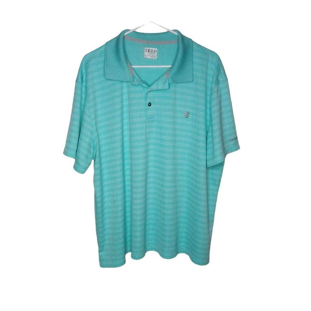 Mens Teal/white Striped IZOD Short Sleeve Polo  Shirt Size XXL